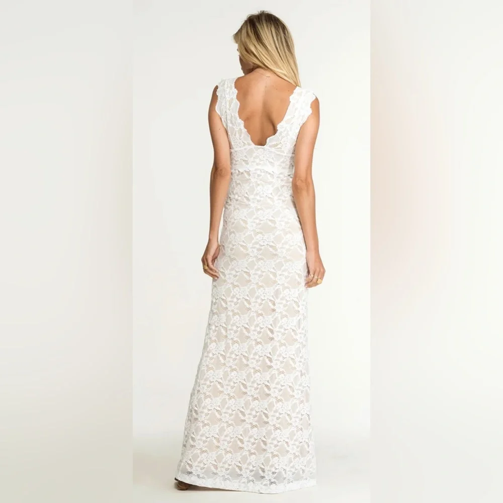 NIGHTCAP BHLDN *Perfect Plunge* white lace boho beach bridal maxi dress gown S - Picture 5 of 9